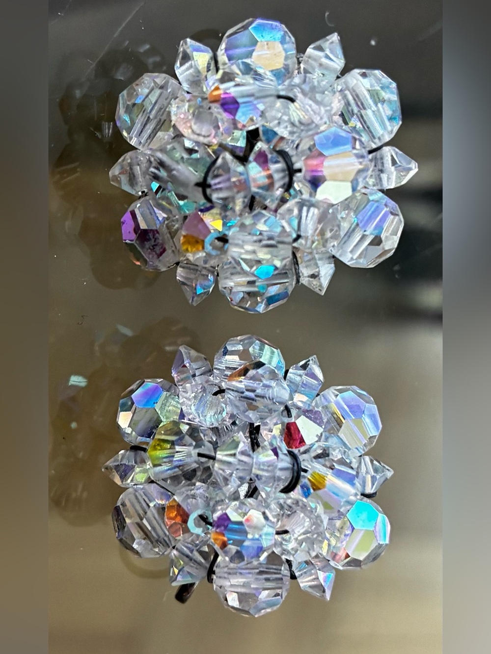 Aurora Crystal Bead Cluster Earrings - Clear AB Sparkle